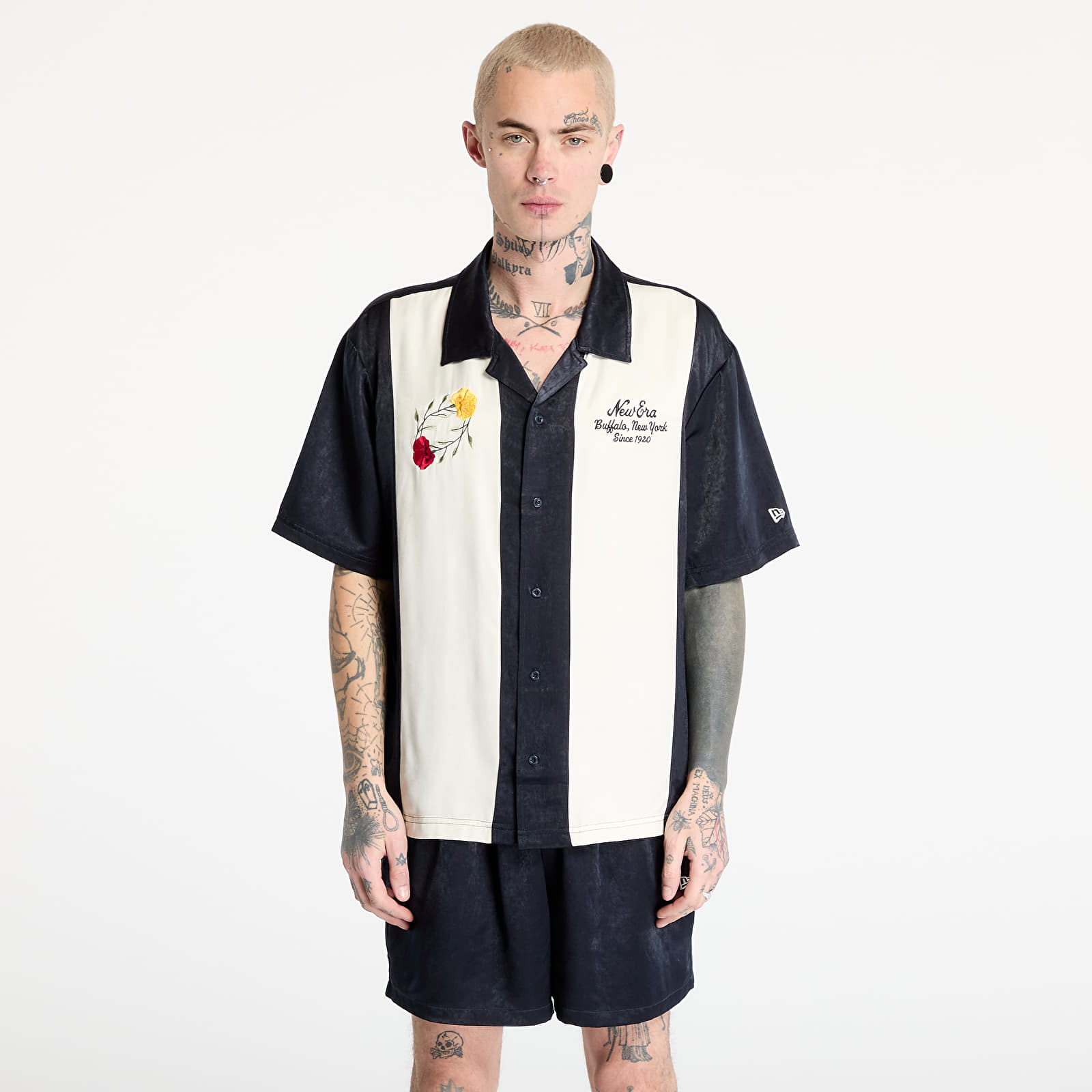 Skjortor för män New Era Stripe Revere Shirt UNISEX Navy