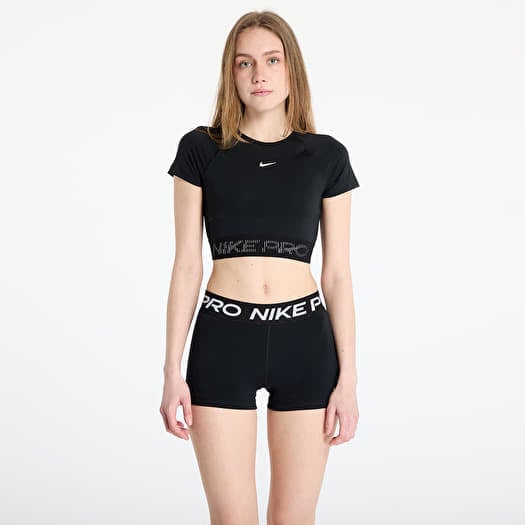 Nike Pro Women's Dri-FIT Short-Sleeve Cropped Graphic Top Black/ Cool Grey/ White