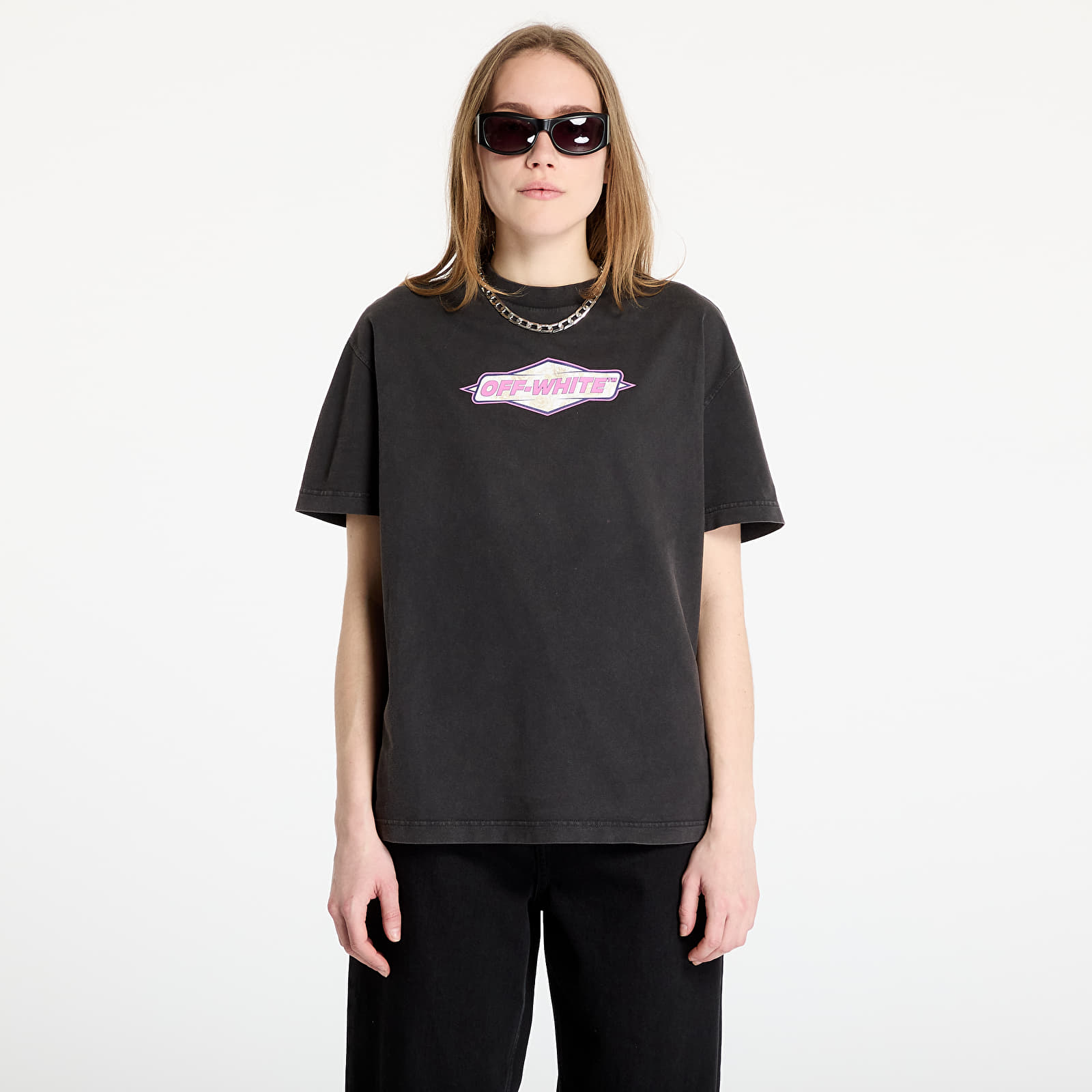 Naisten T-paidat Off-White Roses Logo Regular Tee Washed Black/ Phlo