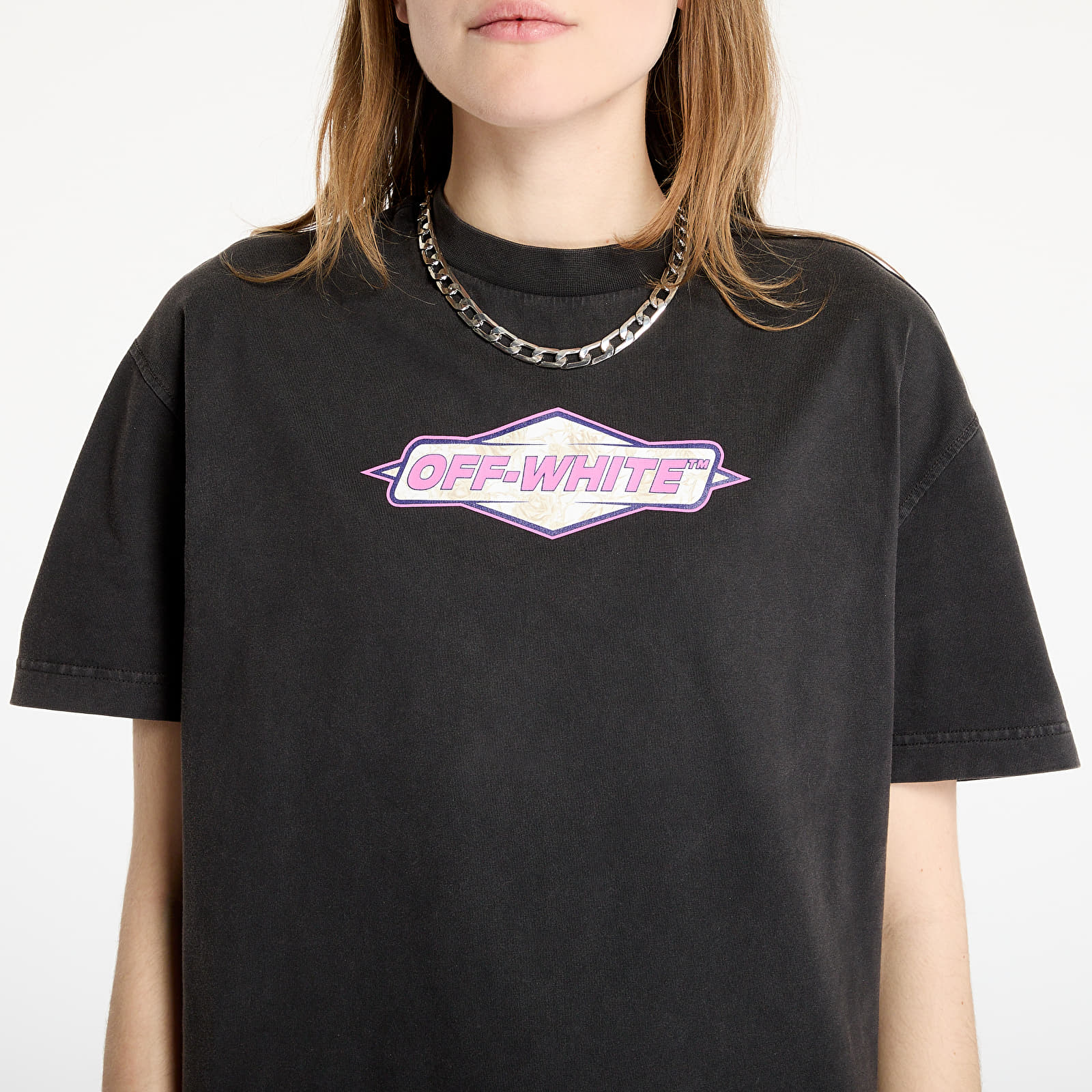 Naisten T-paidat Off-White Roses Logo Regular Tee Washed Black/ Phlo