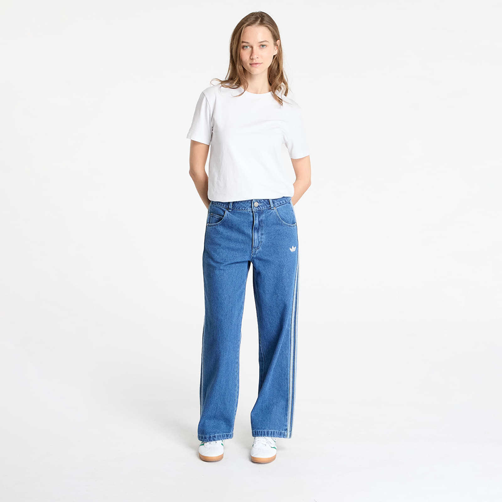Džíny adidas Adicolor Denim 3 Stripes Track Pants Indigo Denim