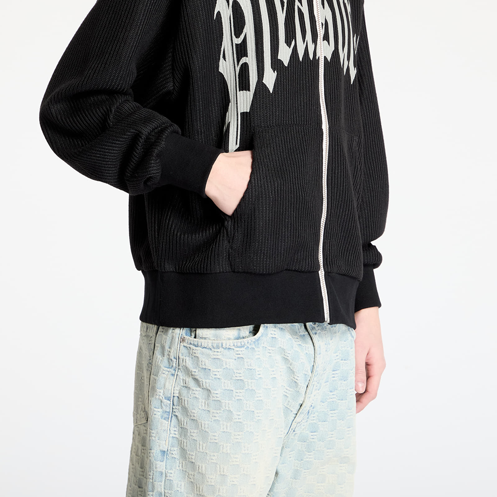 Pánské mikiny PLEASURES Twitch Knitted Zip Hoodie Black