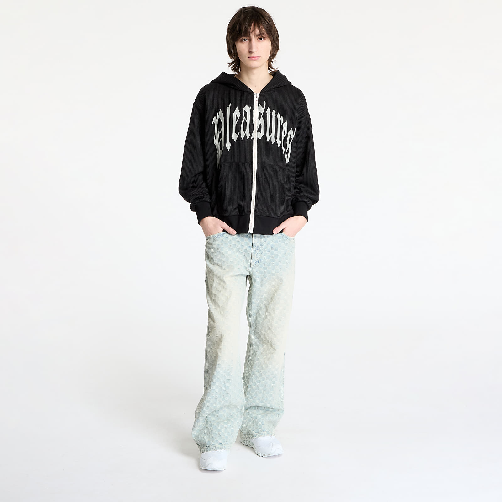 Pánské mikiny PLEASURES Twitch Knitted Zip Hoodie Black