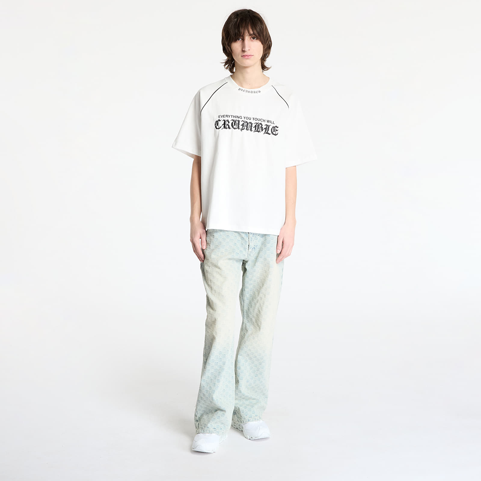 Trička PLEASURES Crumble Heavyweight Raglan White