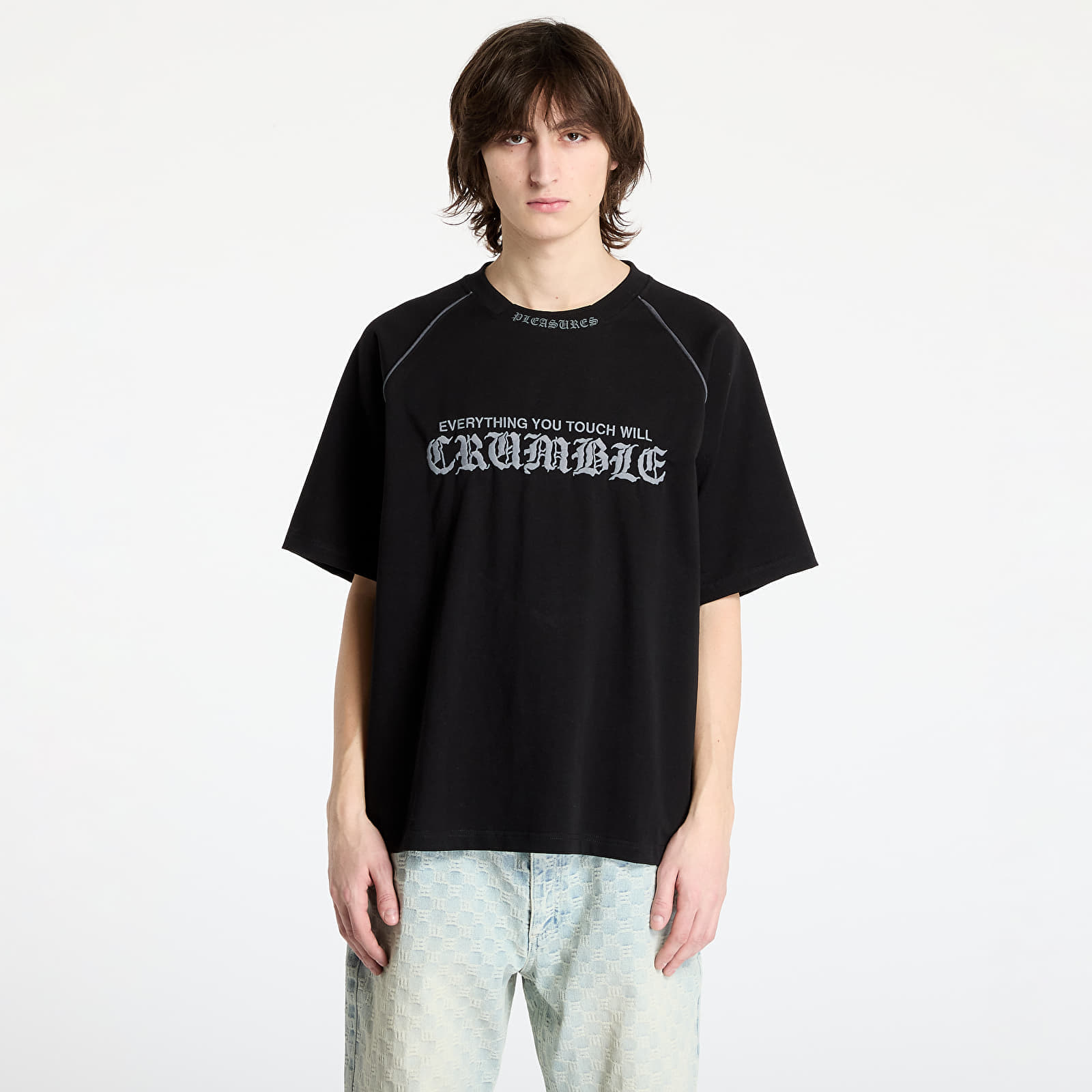 Tricou PLEASURES Crumble Heavyweight Raglan Black M