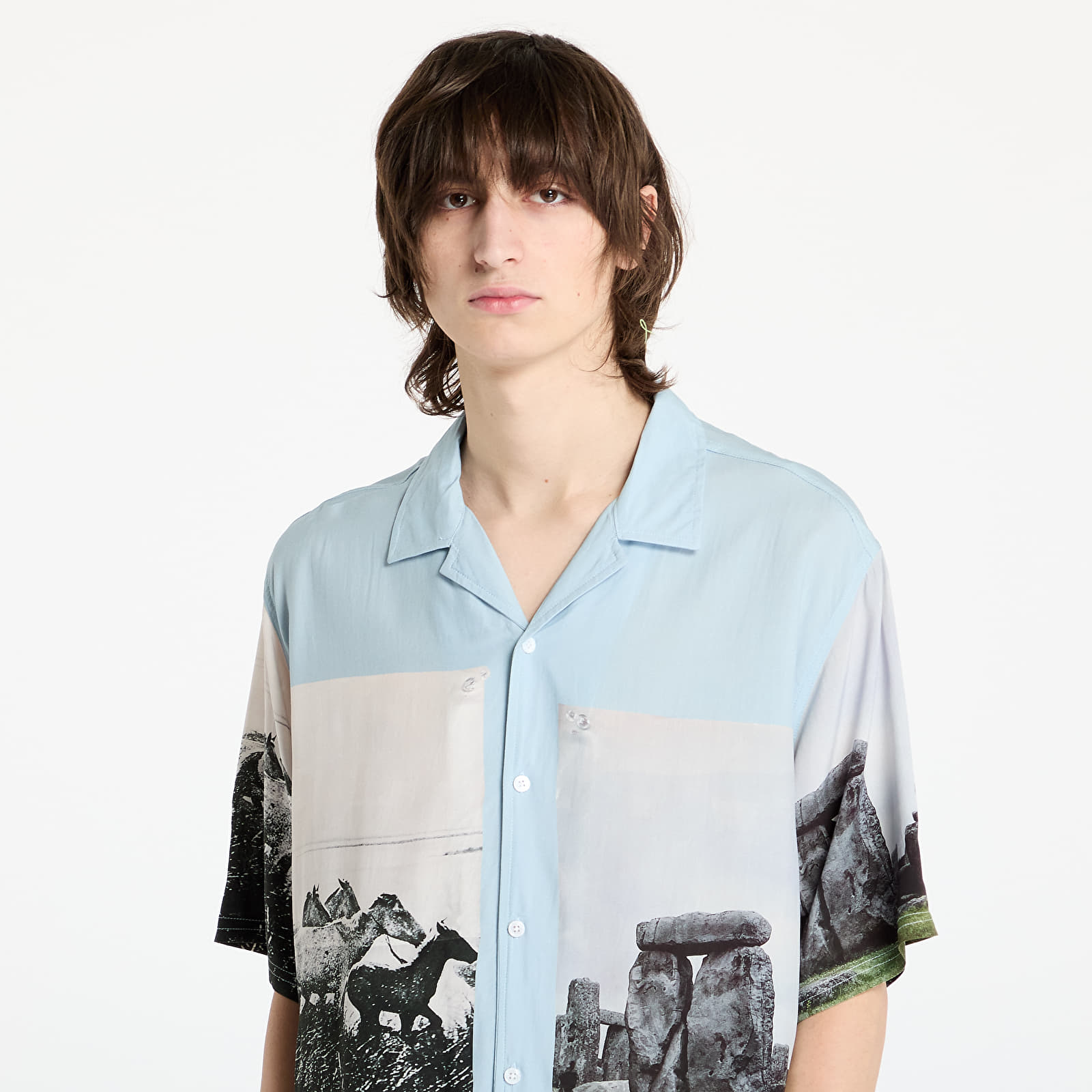 Pánské košile PLEASURES Stone Horse Button Down Shirt Powder Blue