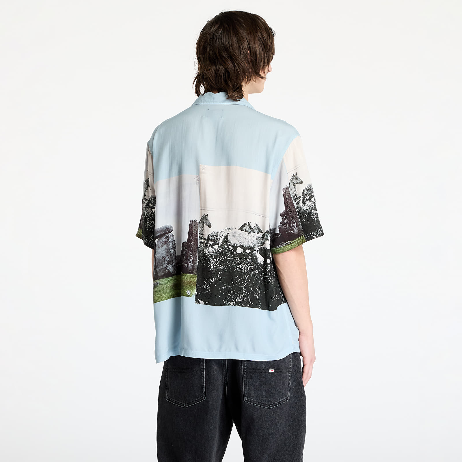 Pánské košile PLEASURES Stone Horse Button Down Shirt Powder Blue