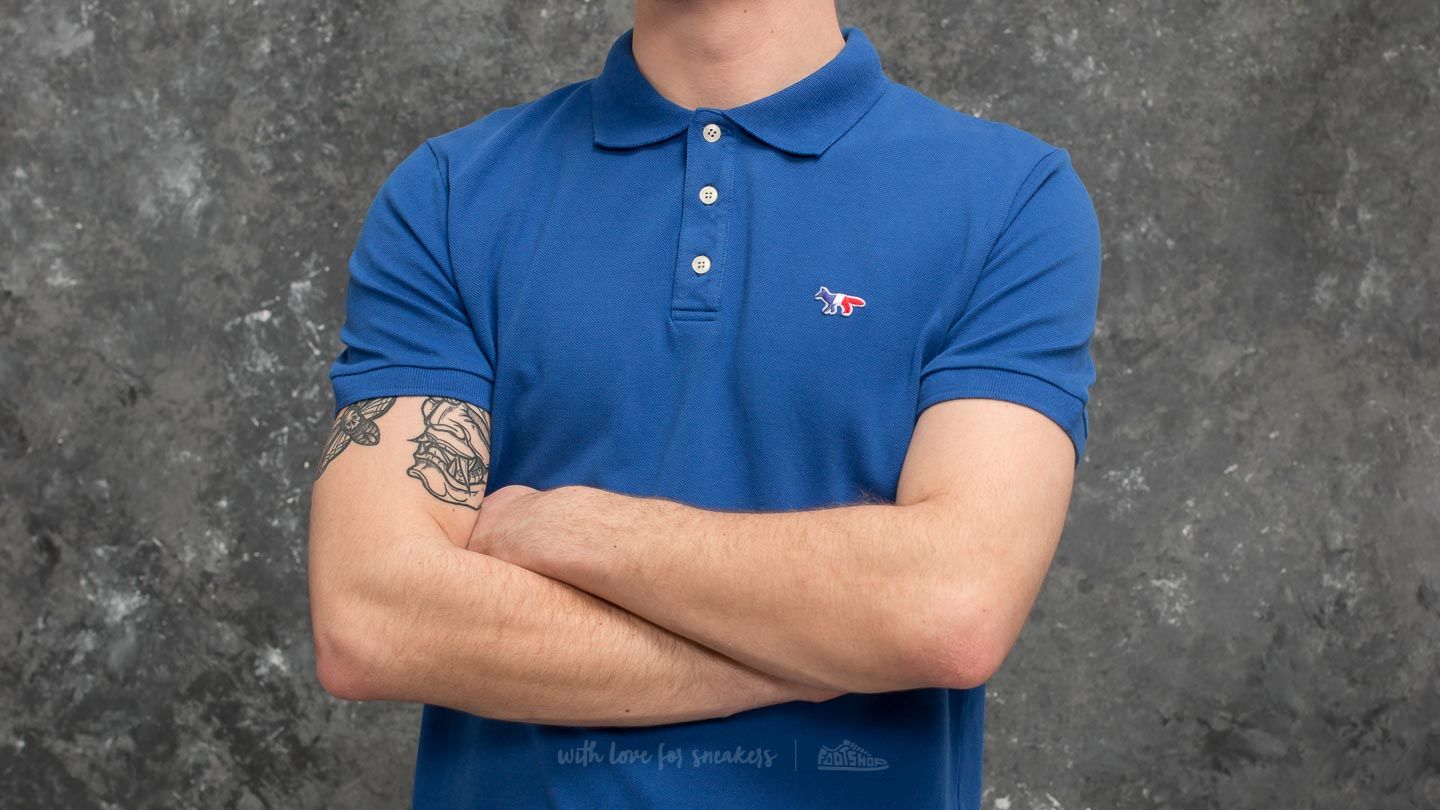 Camisetas MAISON KITSUNÉ Tricolor Fox Patch Polo T-Shirt Royal Blue