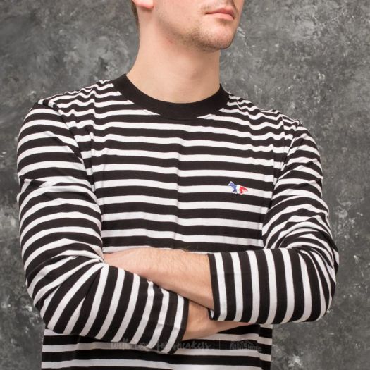 MAISON KITSUNÉ Tricolor Fox Patch Marin Tee Black/ White | Footshop