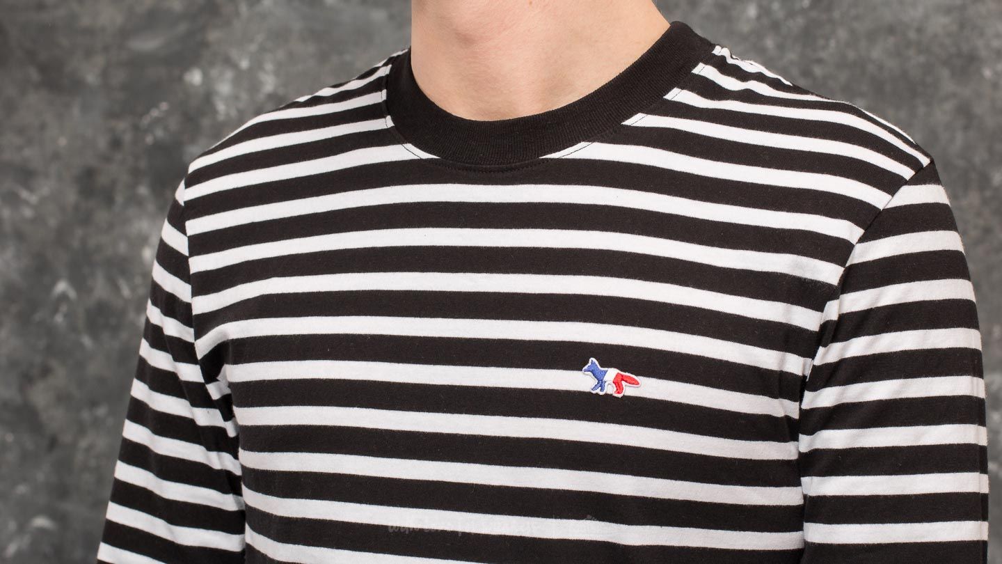 MAISON KITSUNÉ Tricolor Fox Patch Marin Tee Black/ White | Footshop