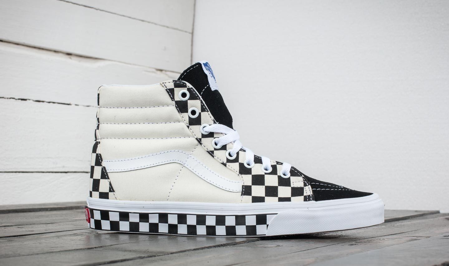 Men s shoes Vans Sk8 Hi Checker Sidewall Black True White Footshop