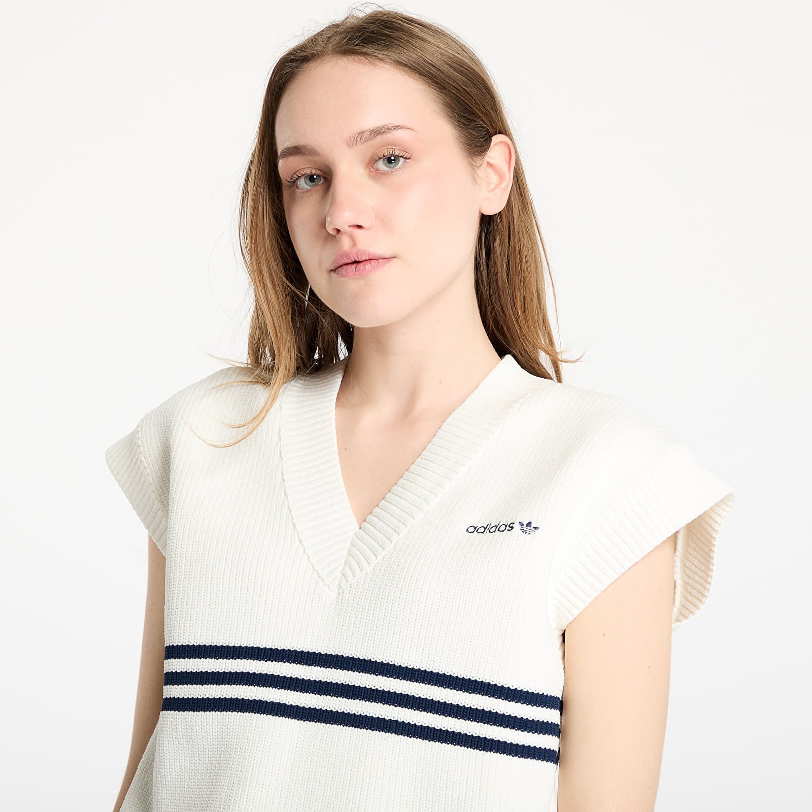 Sieviešu vestes adidas 3 Stripe Knitted Vest White/ Off White