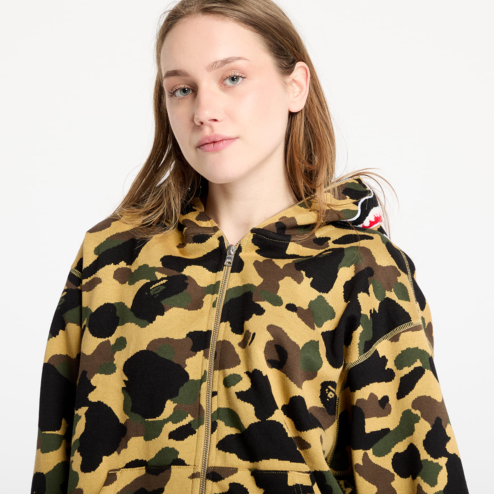 Pánské mikiny A BATHING APE 1St Camo Jacquard Shark Relaxed Fit Full Zip Hoodie UNISEX Yellow