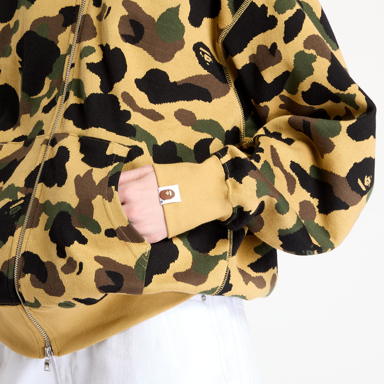 Pánské mikiny A BATHING APE 1St Camo Jacquard Shark Relaxed Fit Full Zip Hoodie UNISEX Yellow