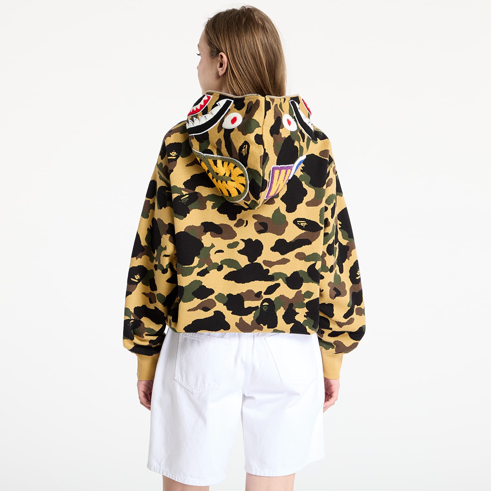 Pánské mikiny A BATHING APE 1St Camo Jacquard Shark Relaxed Fit Full Zip Hoodie UNISEX Yellow