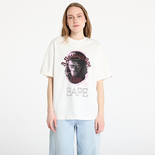 A BATHING APE Garment Dye Rhinestone Ape Head Relaxed Fit Tee UNISEX Ivory