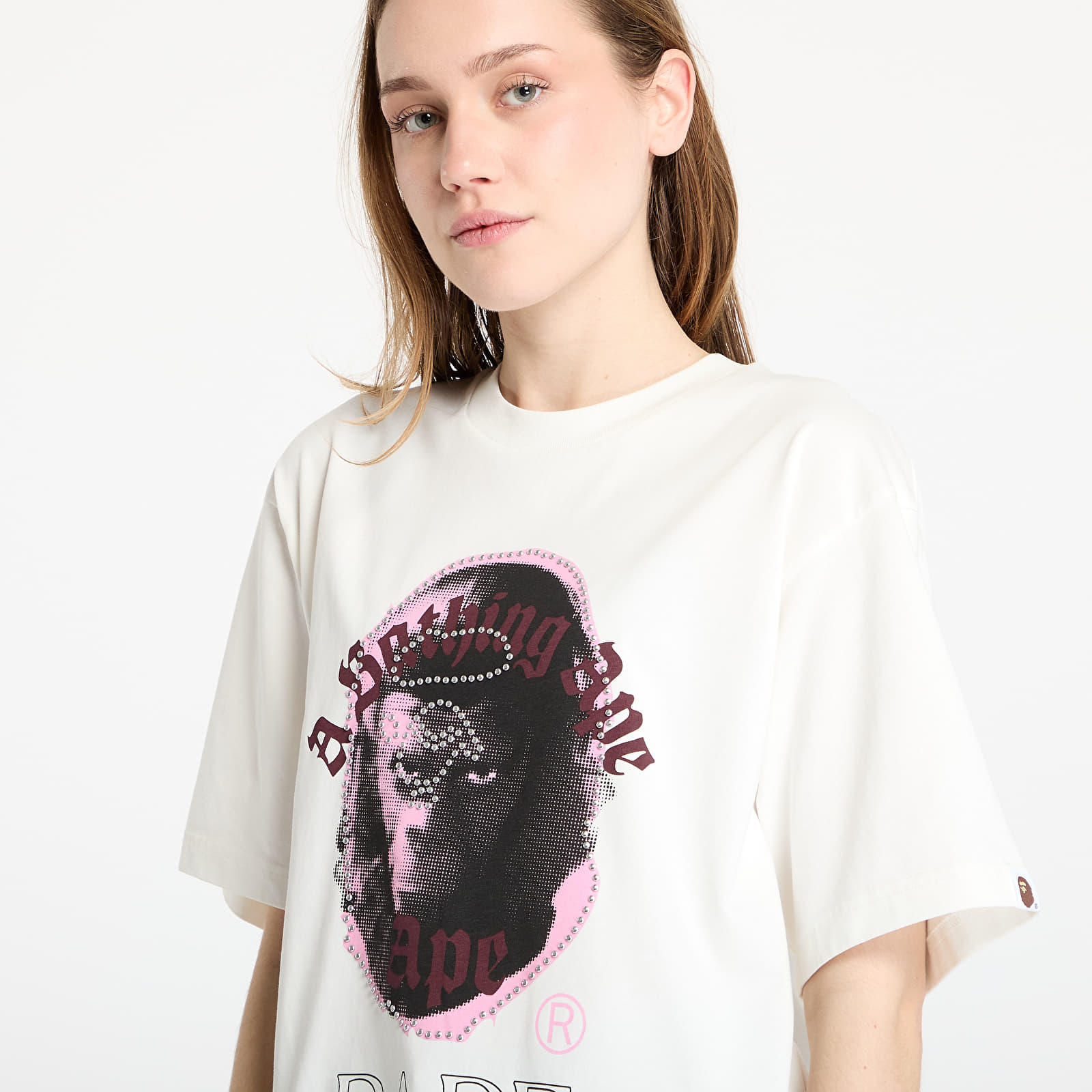 Männer T-Shirts A BATHING APE Garment Dye Rhinestone Ape Head Relaxed Fit Tee UNISEX Ivory