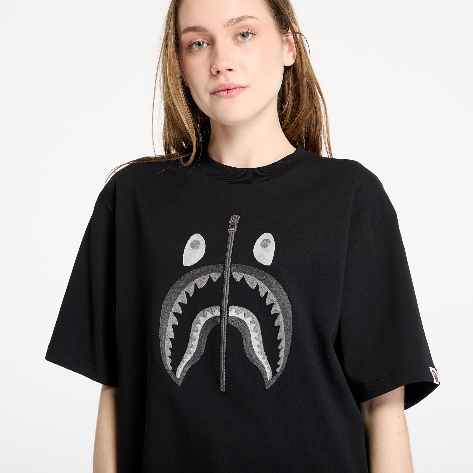 Männer T-Shirts A BATHING APE Chain Stitch Shark Relaxed Fit Tee UNISEX Black