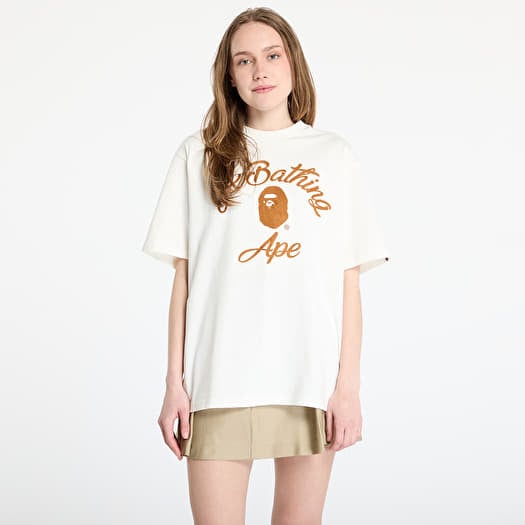 A BATHING APE Chain Stitch College Relaxed Fit Tee UNISEX Ivory
