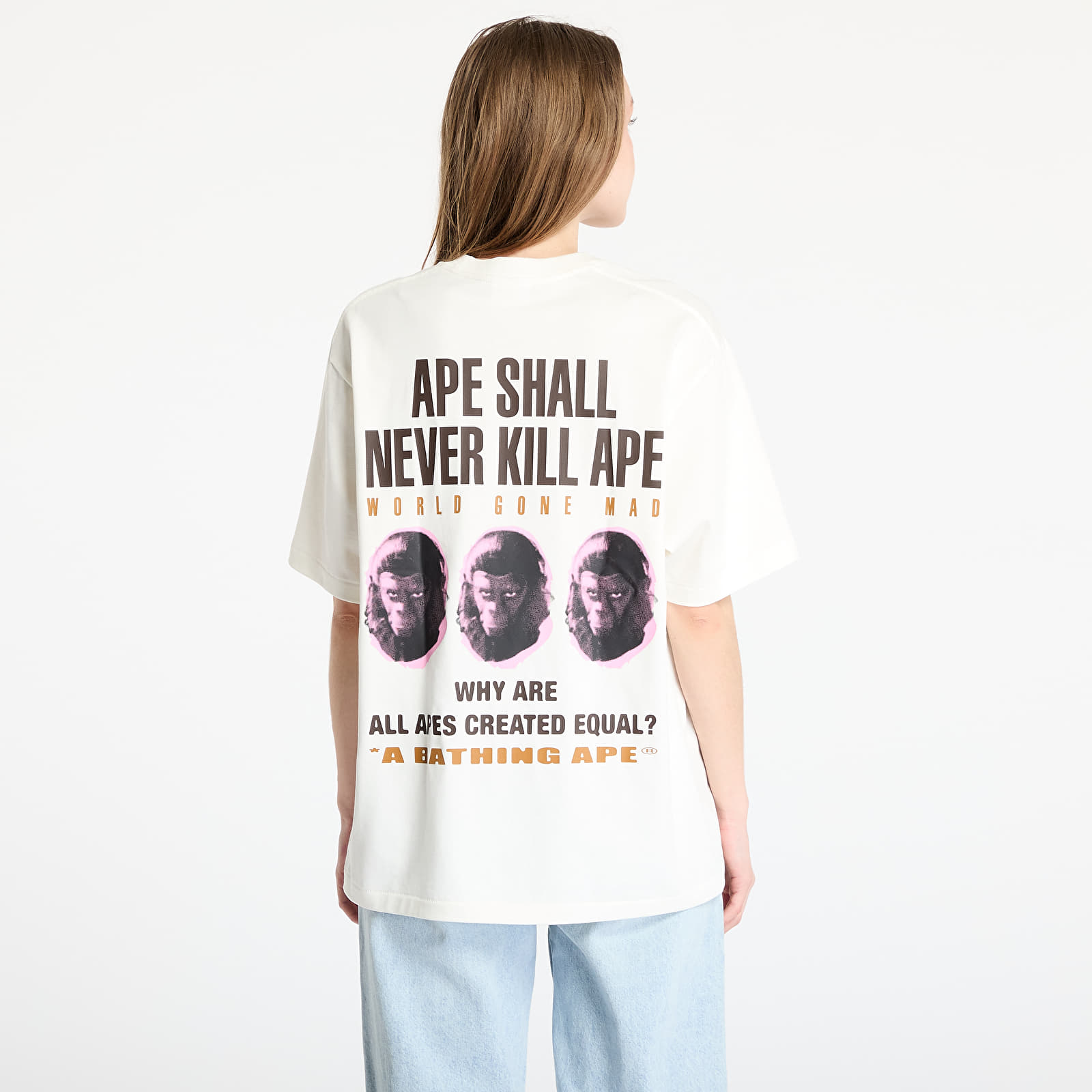 Männer T-Shirts A BATHING APE Slogan Relaxed Fit Tee UNISEX Ivory