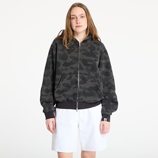 A BATHING APE 1St Camo Heavy Wash Cropped Fit Zip Hoodie UNISEX Black