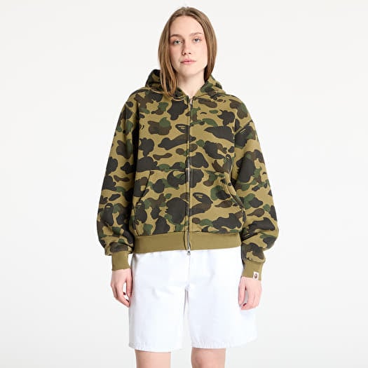 A BATHING APE 1St Camo Heavy Wash Cropped Fit Zip Hoodie UNISEX Green
