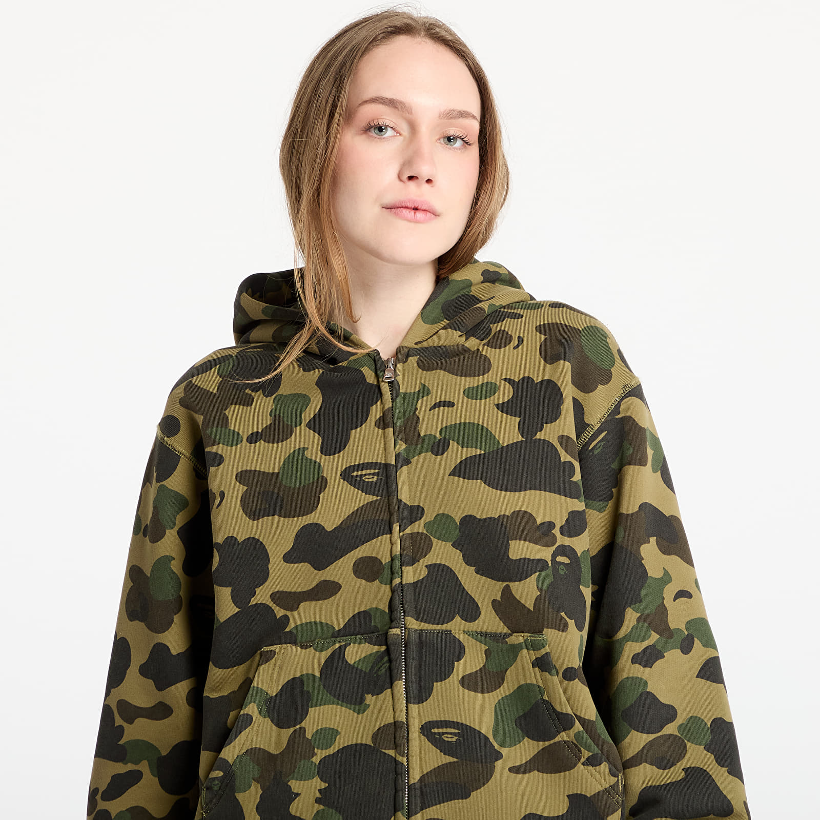 Férfi kapucnis pulcsik A BATHING APE 1St Camo Heavy Wash Cropped Fit Zip Hoodie UNISEX Green