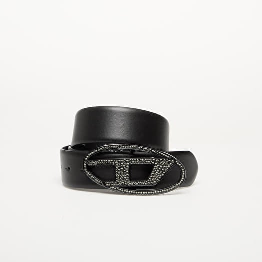 Diesel Oval D Logo B-1Dr Strass Belt Shiny Black