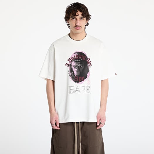 Tričko A BATHING APE Garment Dye Rhinestone Ape Head Relaxed Fit Tee UNISEX Ivory
