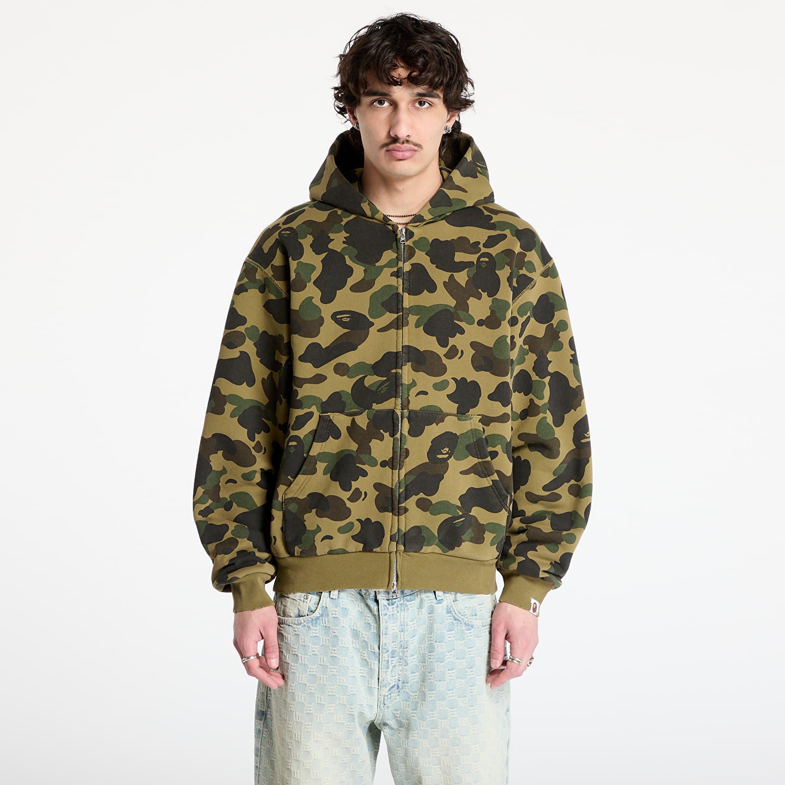 Sudadera A BATHING APE 1St Camo Heavy Wash Cropped Fit Zip Hoodie UNISEX Green S