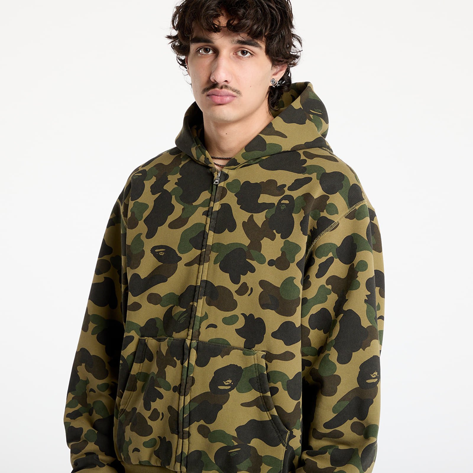 Moški hoodiji  A BATHING APE 1St Camo Heavy Wash Cropped Fit Zip Hoodie UNISEX Green