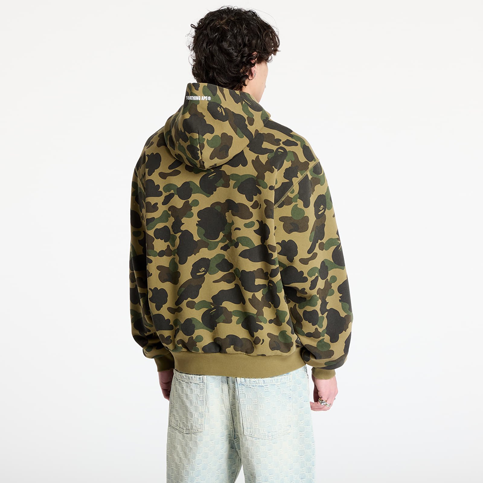 Férfi kapucnis pulcsik A BATHING APE 1St Camo Heavy Wash Cropped Fit Zip Hoodie UNISEX Green