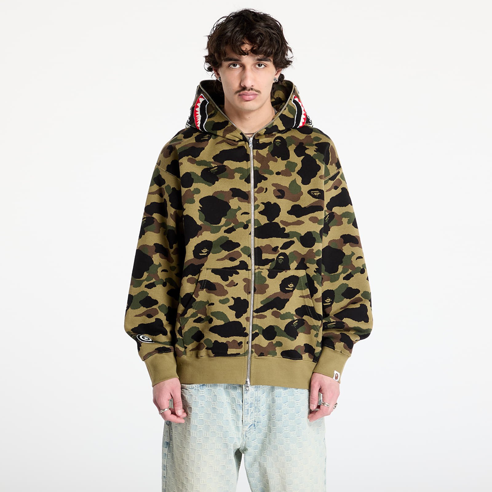 Sudadera A BATHING APE 1St Camo Jacquard Shark Relaxed Fit Full Zip Hoodie UNISEX Green XXL