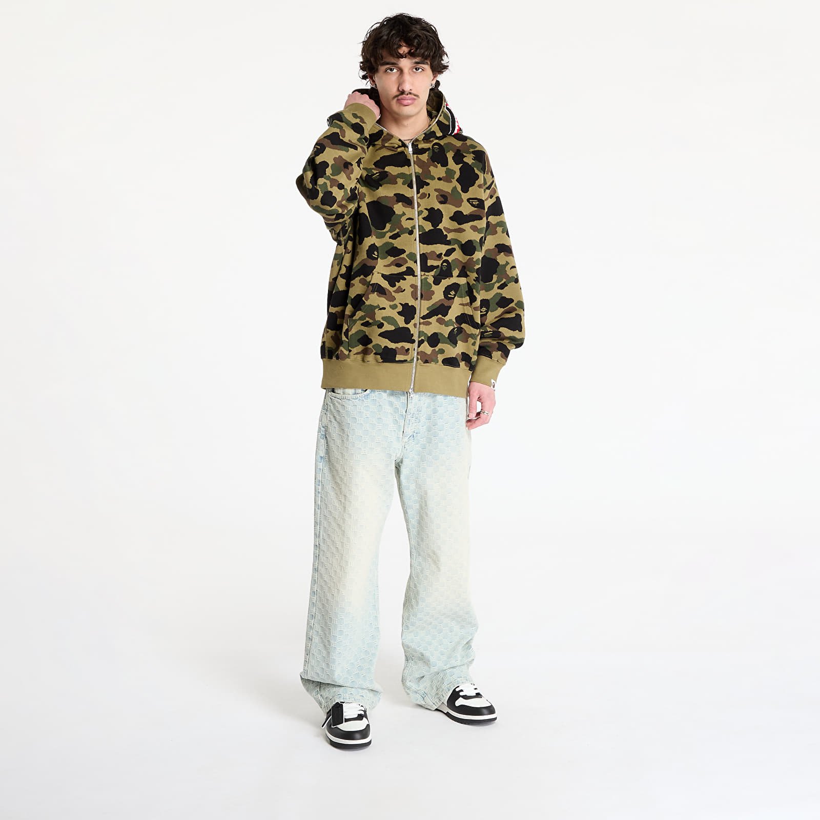 Men's hoodies A BATHING APE 1St Camo Jacquard Shark Relaxed Fit Full Zip Hoodie UNISEX Green