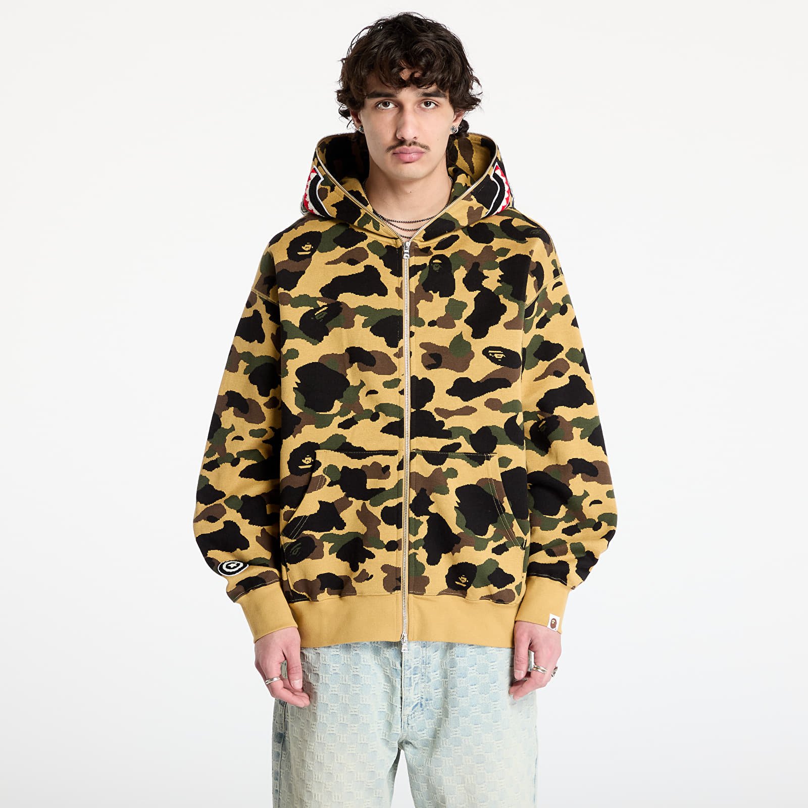 Pánské mikiny A BATHING APE 1St Camo Jacquard Shark Relaxed Fit Full Zip Hoodie UNISEX Yellow