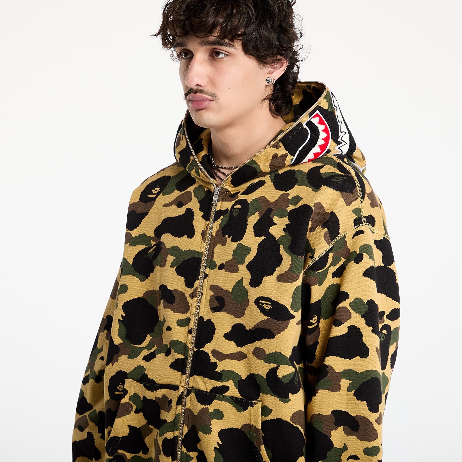 Pánské mikiny A BATHING APE 1St Camo Jacquard Shark Relaxed Fit Full Zip Hoodie UNISEX Yellow