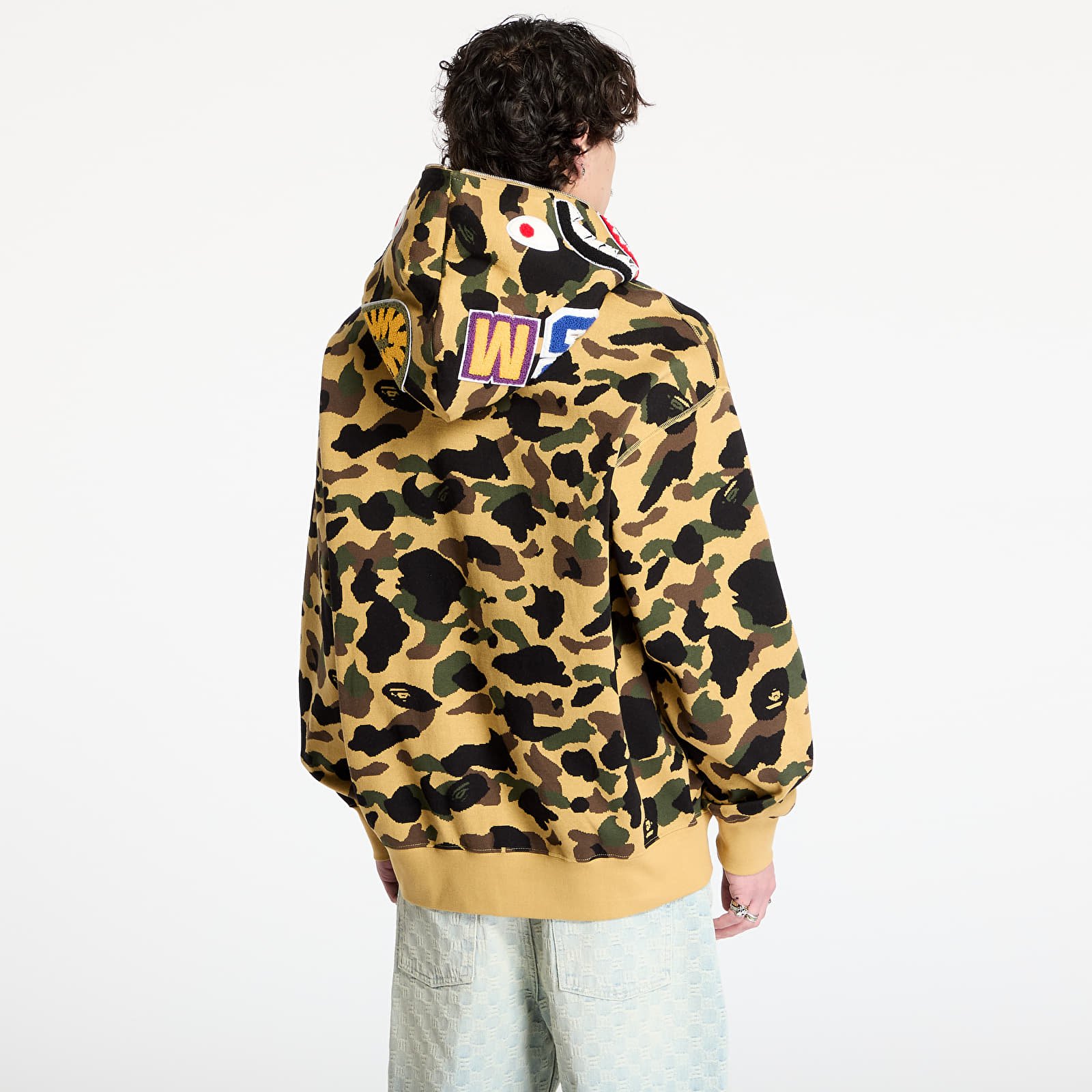 Pánské mikiny A BATHING APE 1St Camo Jacquard Shark Relaxed Fit Full Zip Hoodie UNISEX Yellow