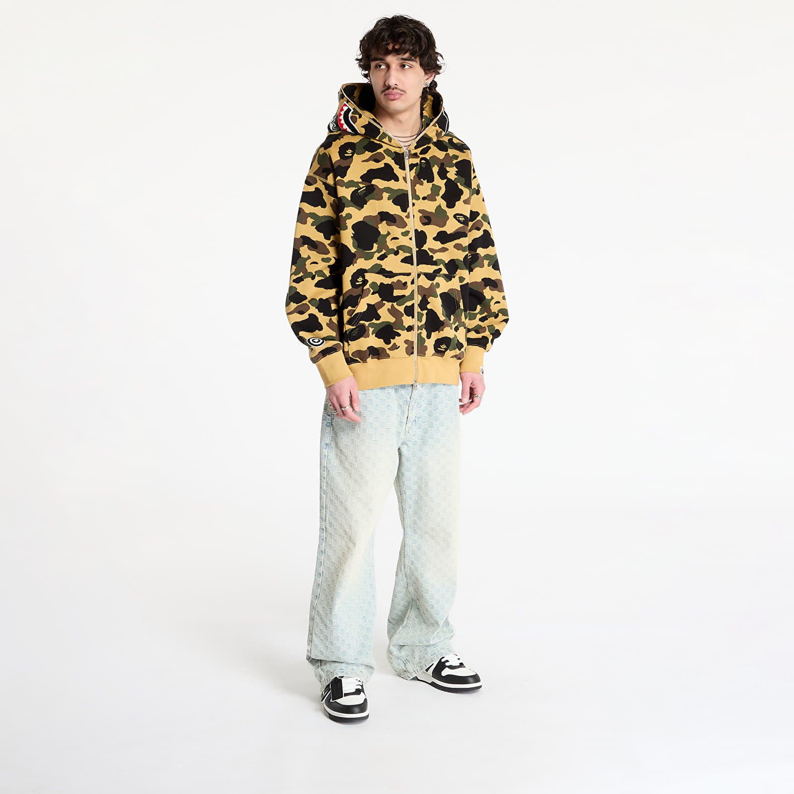Pánské mikiny A BATHING APE 1St Camo Jacquard Shark Relaxed Fit Full Zip Hoodie UNISEX Yellow