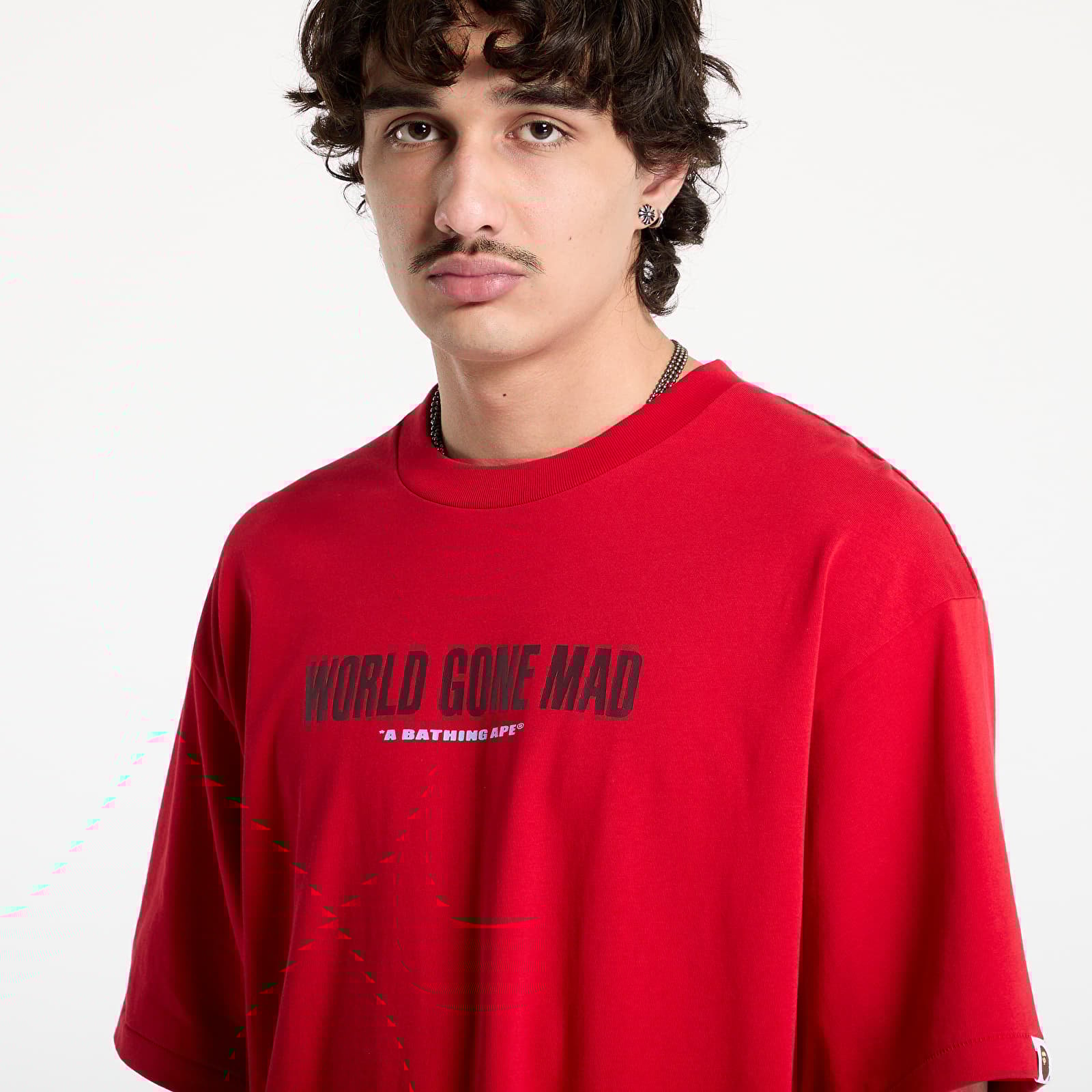 Miesten T-paidat A BATHING APE Slogan Relaxed Fit Tee UNISEX Red