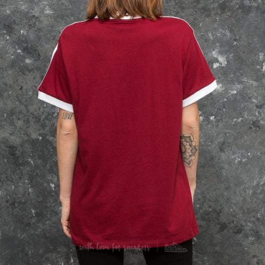 Adidas 3 stripe t shirt sale womens burgundy