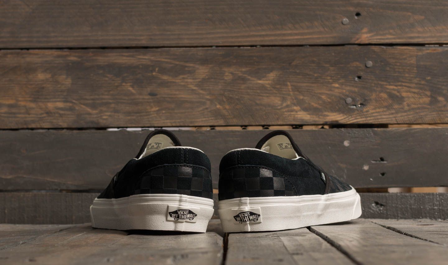 Vans classic slip on sale on black marshmallow checkerboard