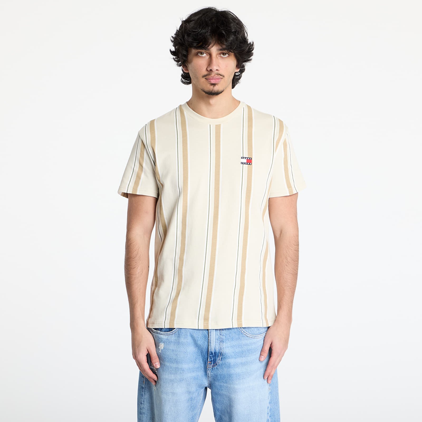 Vīriešu T-krekli Tommy Jeans Regular Vertical Stripe Tee Beige