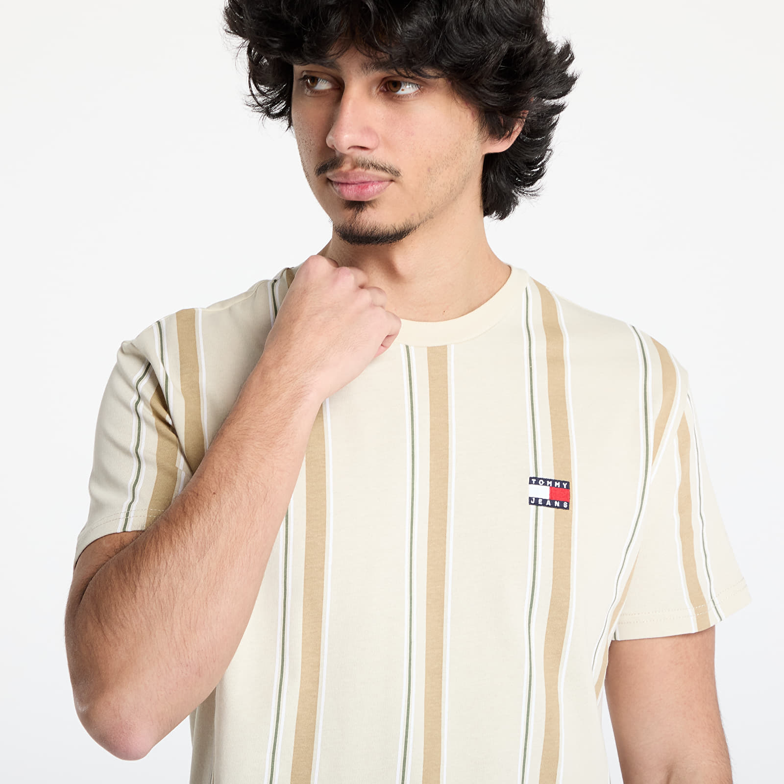 Vīriešu T-krekli Tommy Jeans Regular Vertical Stripe Tee Beige