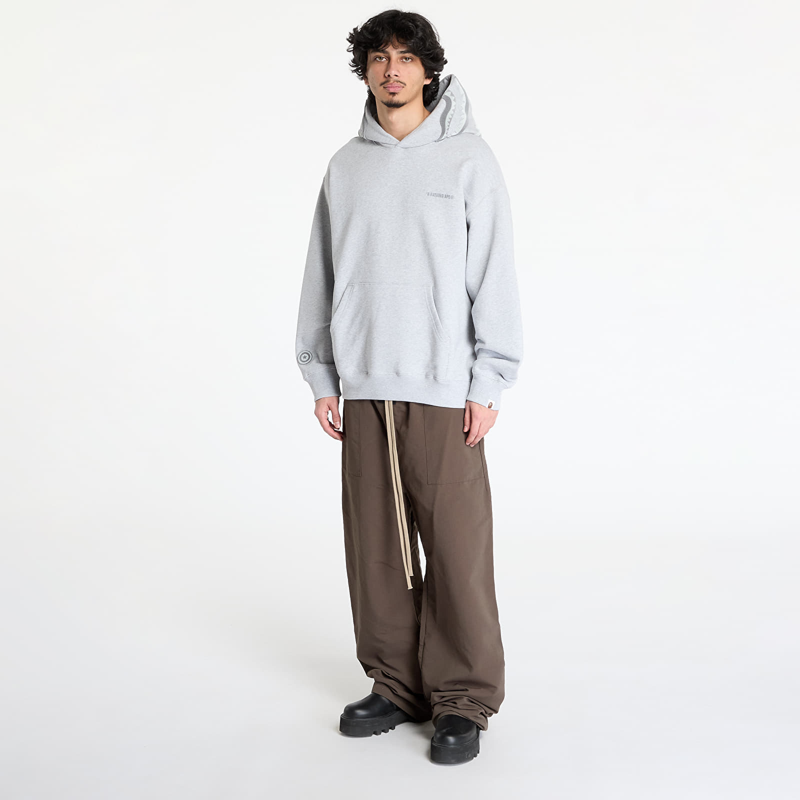 Vīriešu kapuces A BATHING APE Shark Logo Relaxed Fit Pullover Hoodie UNISEX Gray