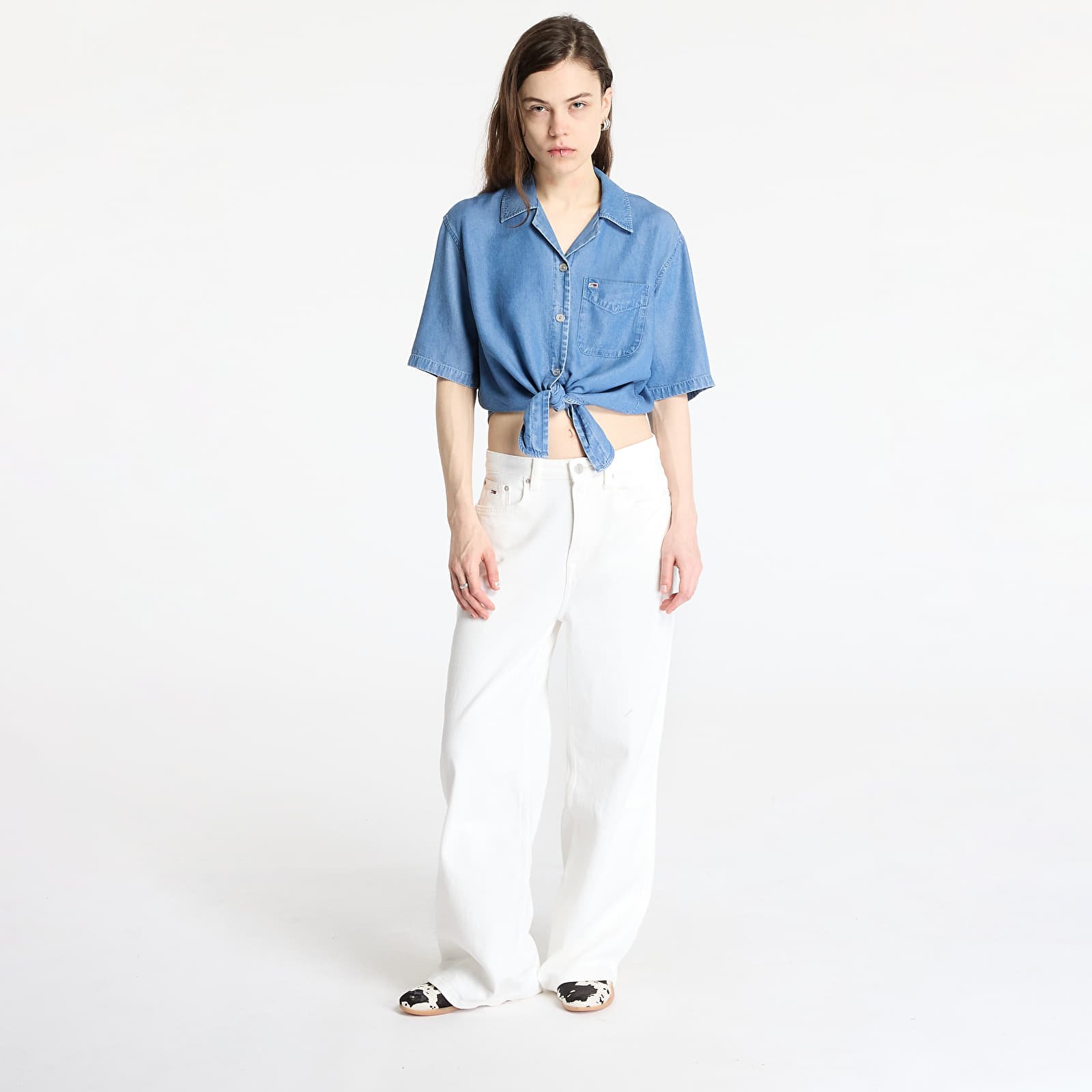 Blusen Tommy Jeans Chambray Tie Shortsleeve Shirt Denim