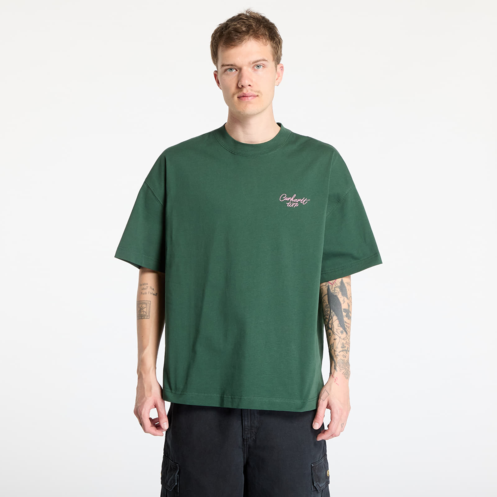 T-shirty męskie Carhartt WIP S/S Signature Script T-Shirt UNISEX Sycamore Tree/ Dusty Rose