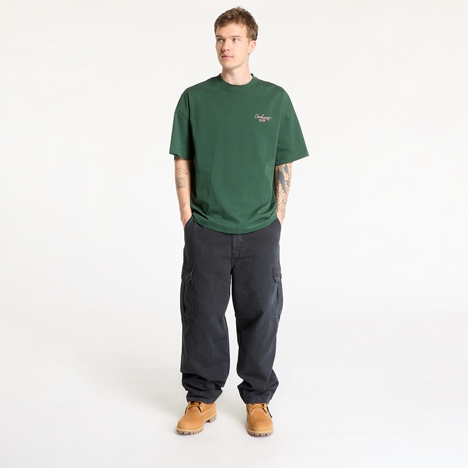 T-shirty męskie Carhartt WIP S/S Signature Script T-Shirt UNISEX Sycamore Tree/ Dusty Rose