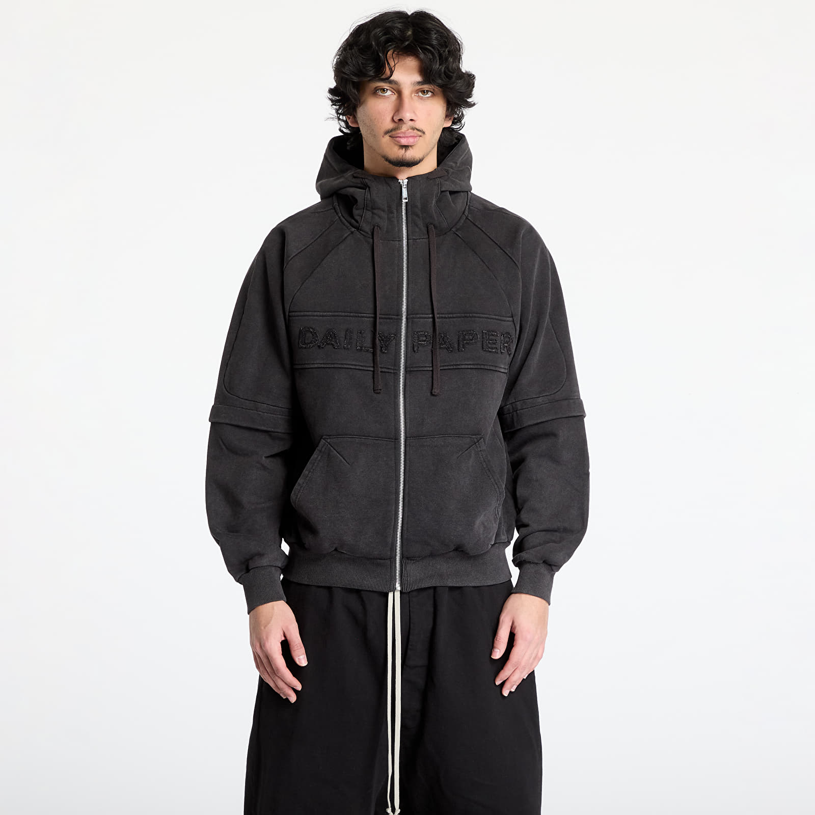 Bluzy Daily Paper Garment Wash Zip Up Hoodie UNISEX Black