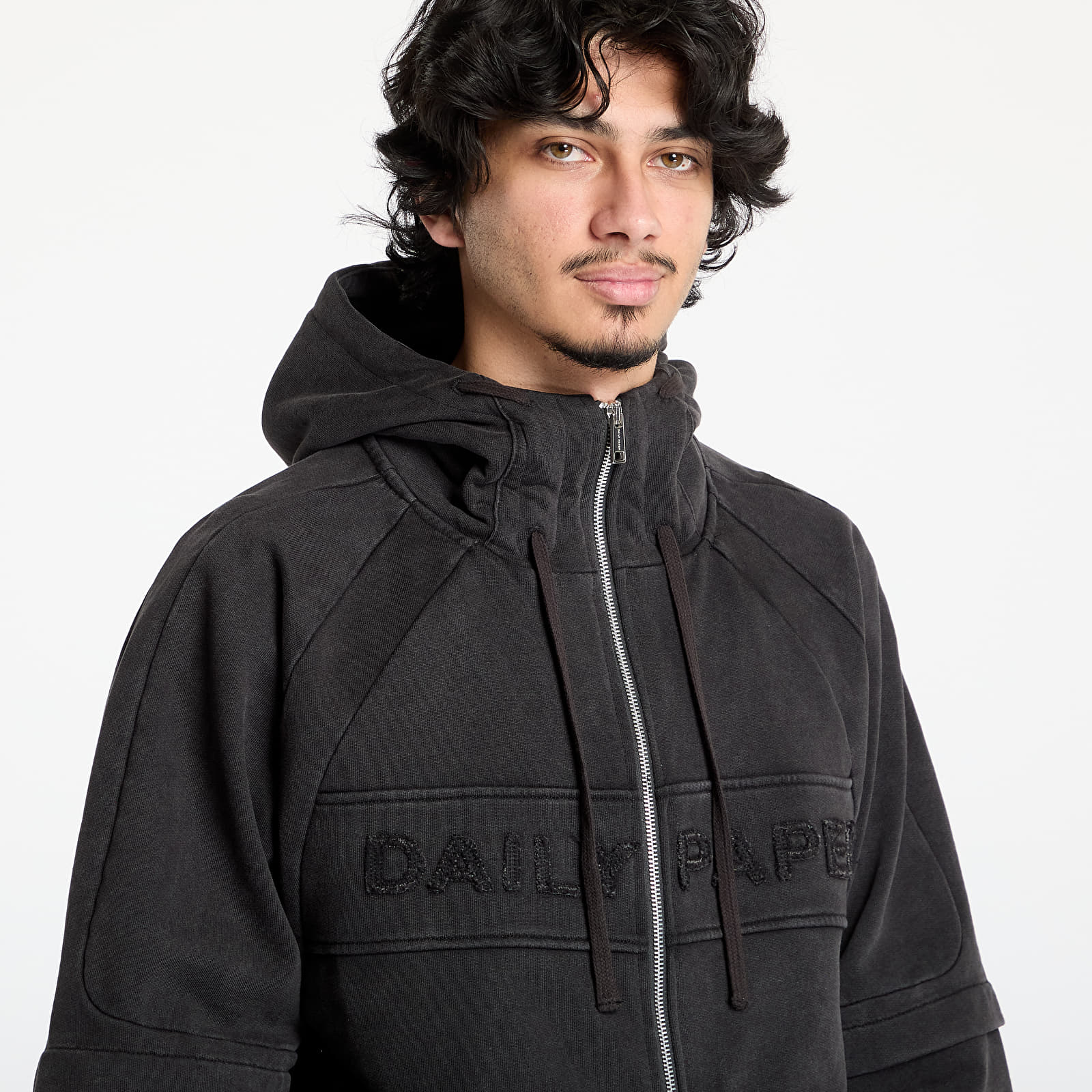 Bluzy Daily Paper Garment Wash Zip Up Hoodie UNISEX Black