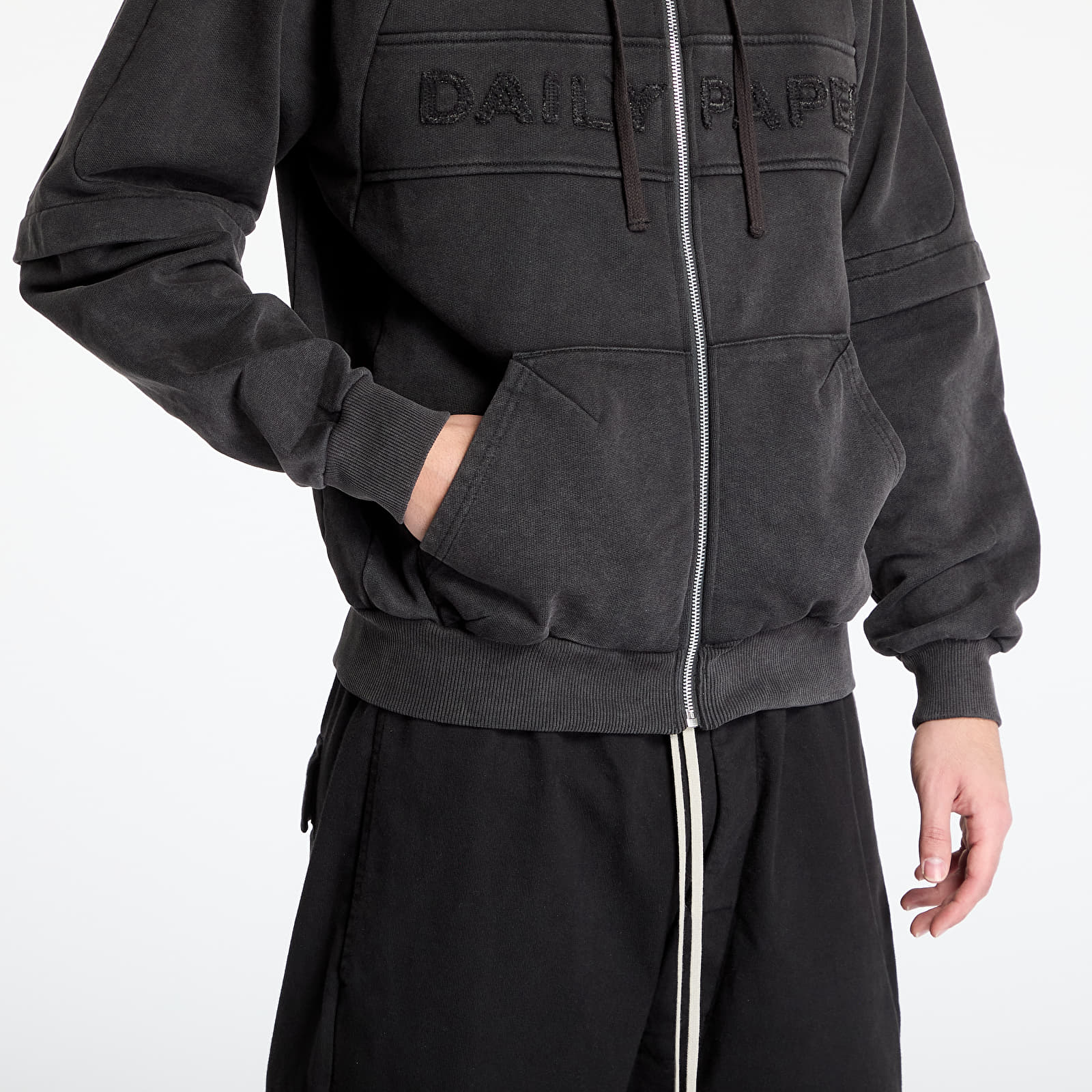 Bluzy Daily Paper Garment Wash Zip Up Hoodie UNISEX Black